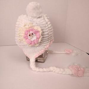 Handmade Crochet Pastel Beanie Winter Hat Child / Small Adult Tassels Flowers #2